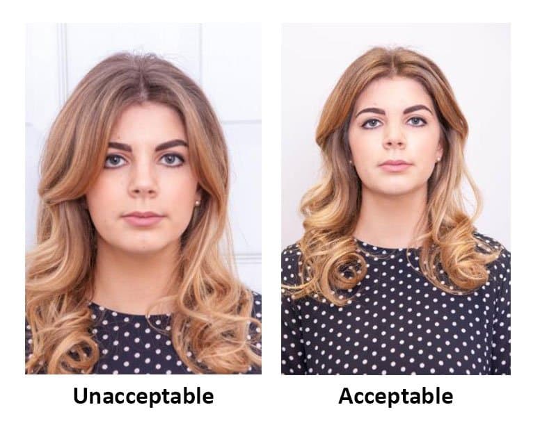 Busy tiled background unacceptable beside plain wall background acceptable for Irish passport (Ireland — Ireland Passport Photo ID photo guide)