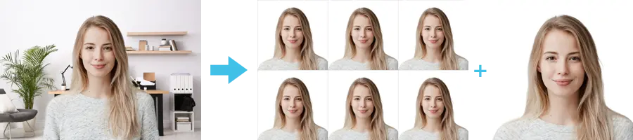 Illustration of how an online passport photo tool works (China (中国) — Visa (2x2 inch) ID photo guide)