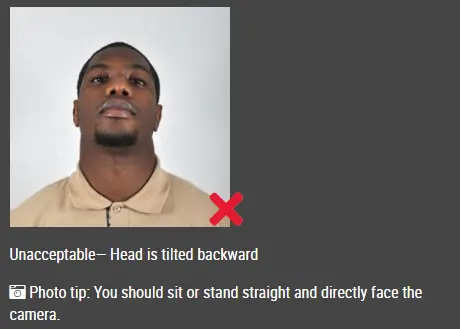 Passport photo example with incorrect head angle (China (中国) — Visa (2x2 inch) ID photo guide)
